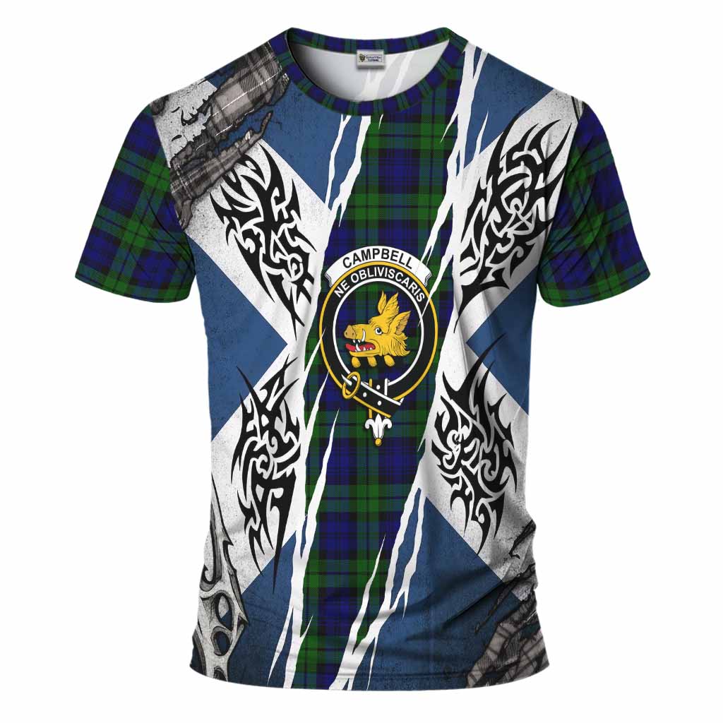 Campbell Tartan Crest T-Shirt Scotland Flag Ripped Tribal Design