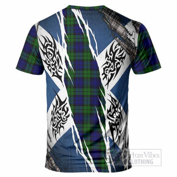 Campbell Tartan Crest T-Shirt Scotland Flag Ripped Tribal Design