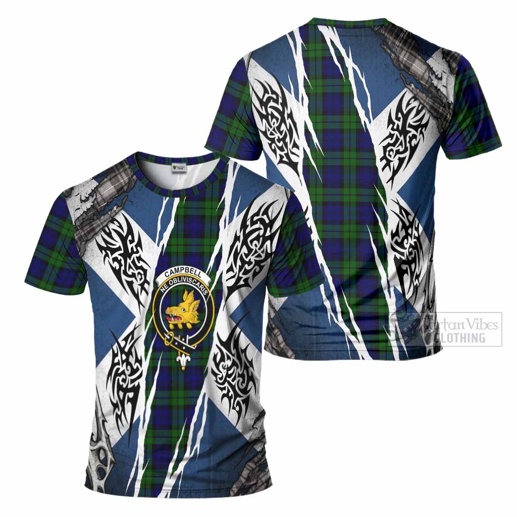 Campbell Tartan Crest T-Shirt Scotland Flag Ripped Tribal Design