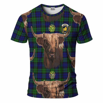 Campbell Tartan Crest T-Shirt Scotland Heilan Coo Tartan Seamless Style