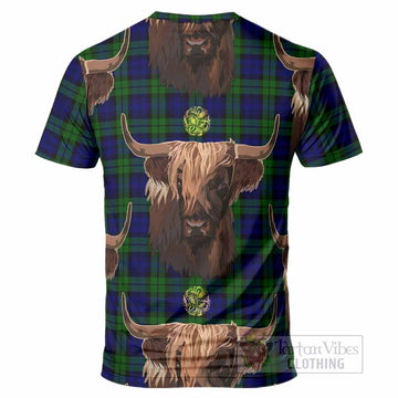 Campbell Tartan Crest T-Shirt Scotland Heilan Coo Tartan Seamless Style