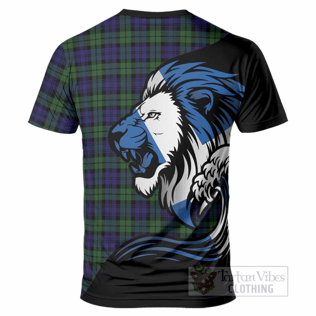 Campbell Tartan Crest T-Shirt Scottish Golden Lions Wave Flow