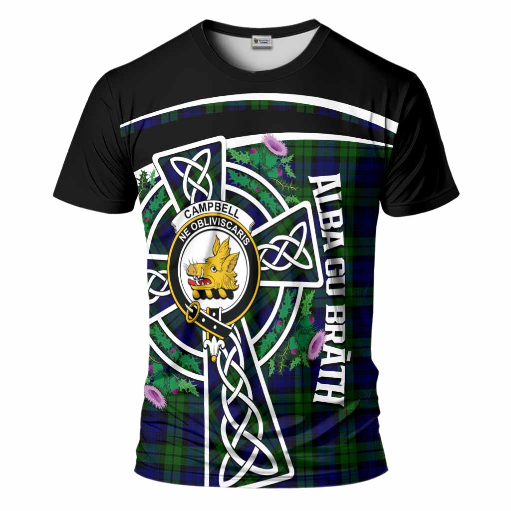 Campbell Tartan Crest T-Shirt Scottish Thistle Celtic Cross Alba Gu Brath