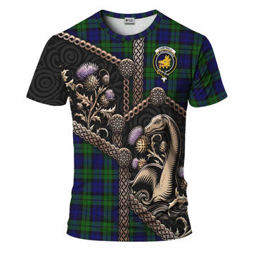 Campbell Tartan Crest T-Shirt Scottish Thistle Loch Ness Monster