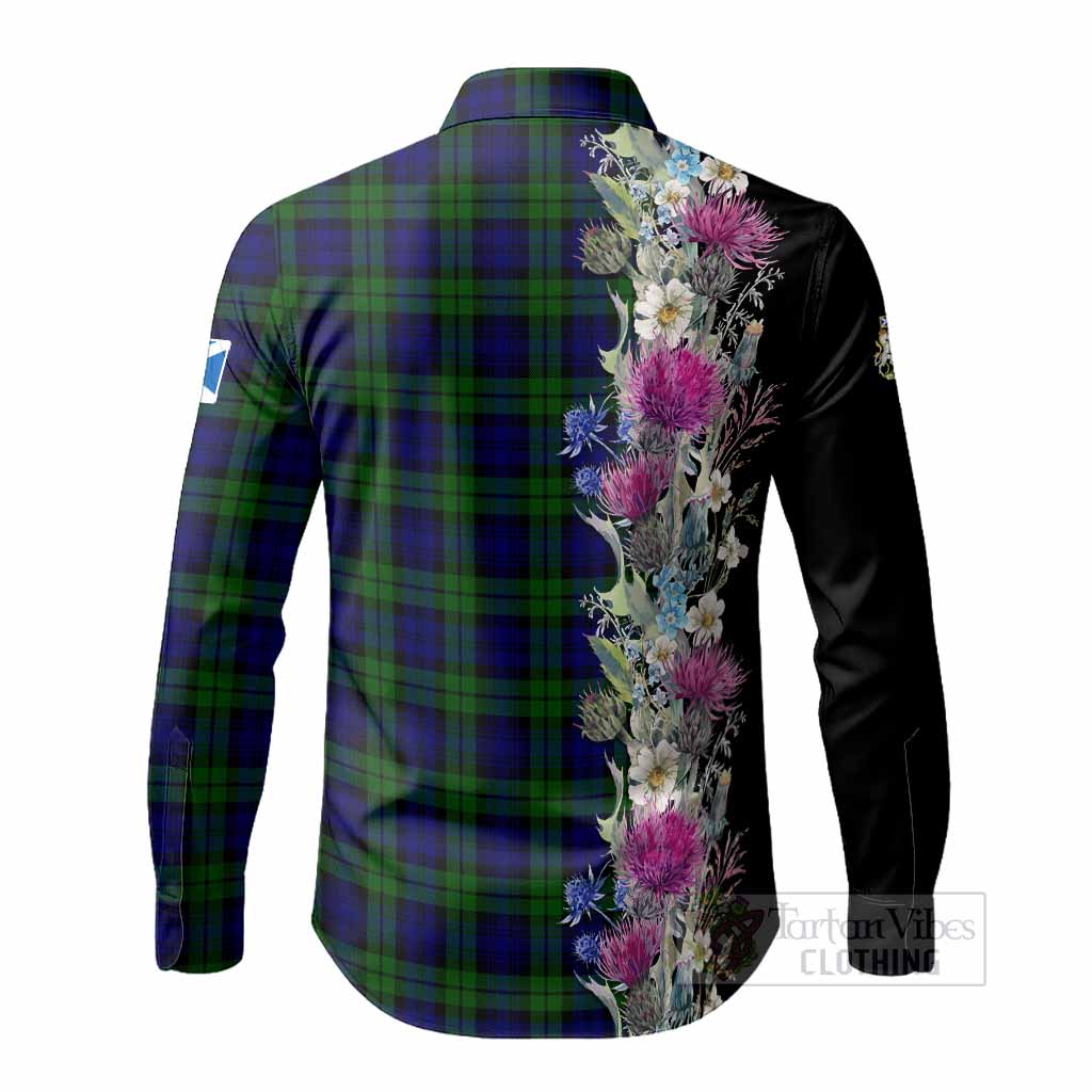 Campbell Tartan Crest Thistle Floral Long Sleeve Button Shirts - Tartan Vibes Clothing