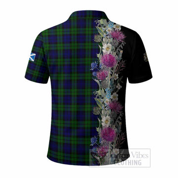 Campbell Tartan Crest Thistle Floral Polo Shirt - Tartan Vibes Clothing