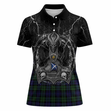 Campbell Tartan Crest Women Polo Shirt Celtic Odin's Raven Legacy