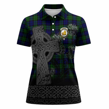 Campbell Tartan Crest Women Polo Shirt Grunge Celtic Cross Scottish Thistle