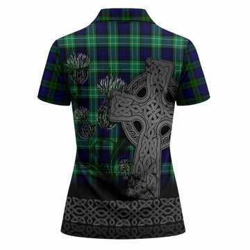 Campbell Tartan Crest Women Polo Shirt Grunge Celtic Cross Scottish Thistle