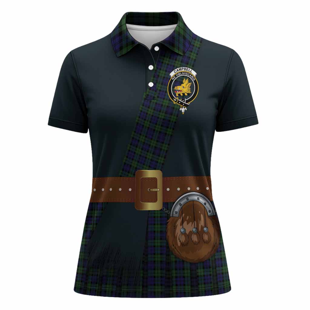 Campbell Tartan Crest Women Polo Shirt Kilt Costume Style