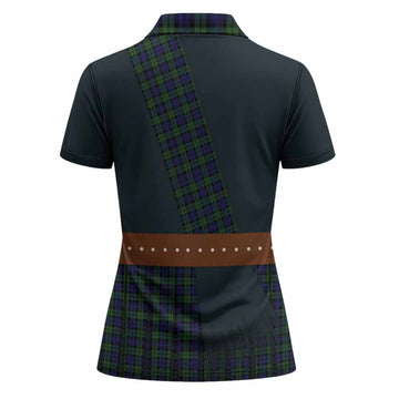 Campbell Tartan Crest Women Polo Shirt Kilt Costume Style