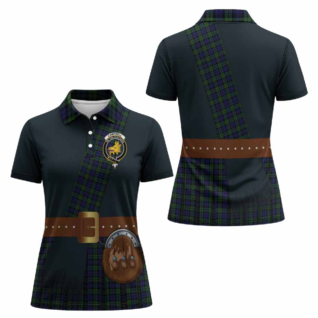 Campbell Tartan Crest Women Polo Shirt Kilt Costume Style