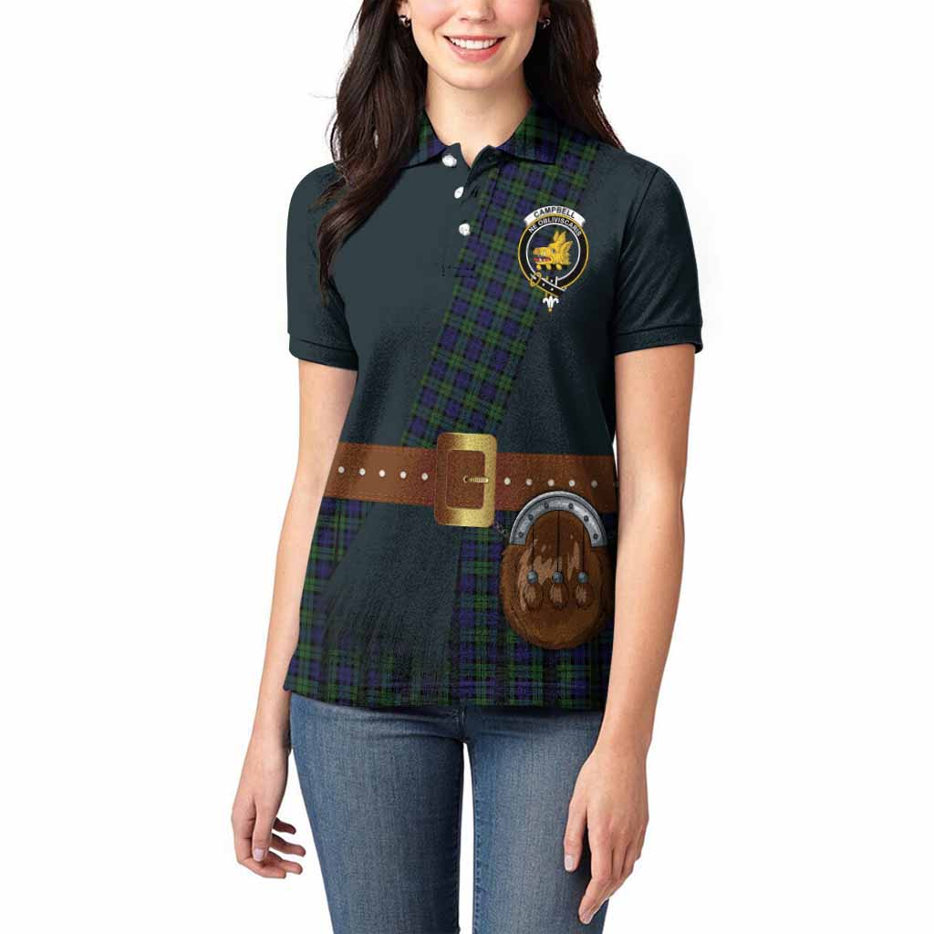 Campbell Tartan Crest Women Polo Shirt Kilt Costume Style