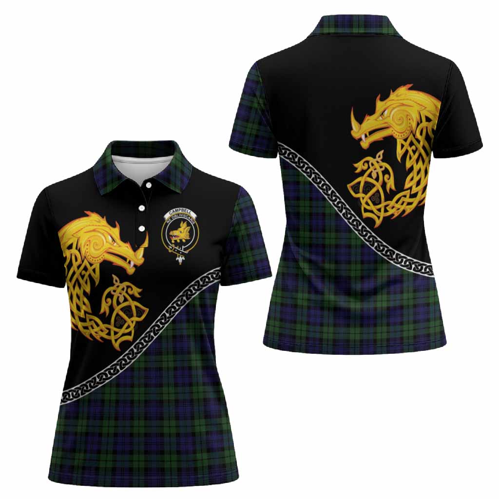 Campbell Tartan Crest Women Polo Shirt Legendary Dragon Knot Half Style