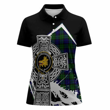Campbell Tartan Crest Women Polo Shirt Scottish Celtic Cross Heritage