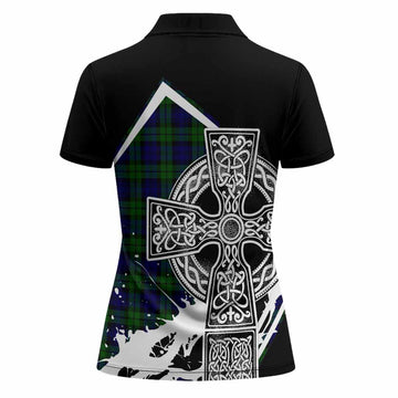 Campbell Tartan Crest Women Polo Shirt Scottish Celtic Cross Heritage