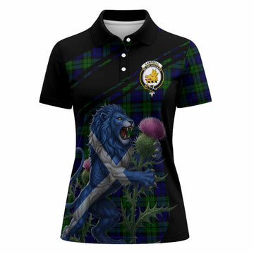 Campbell Tartan Crest Women Polo Shirt Scottish Lion Rampant Thistle