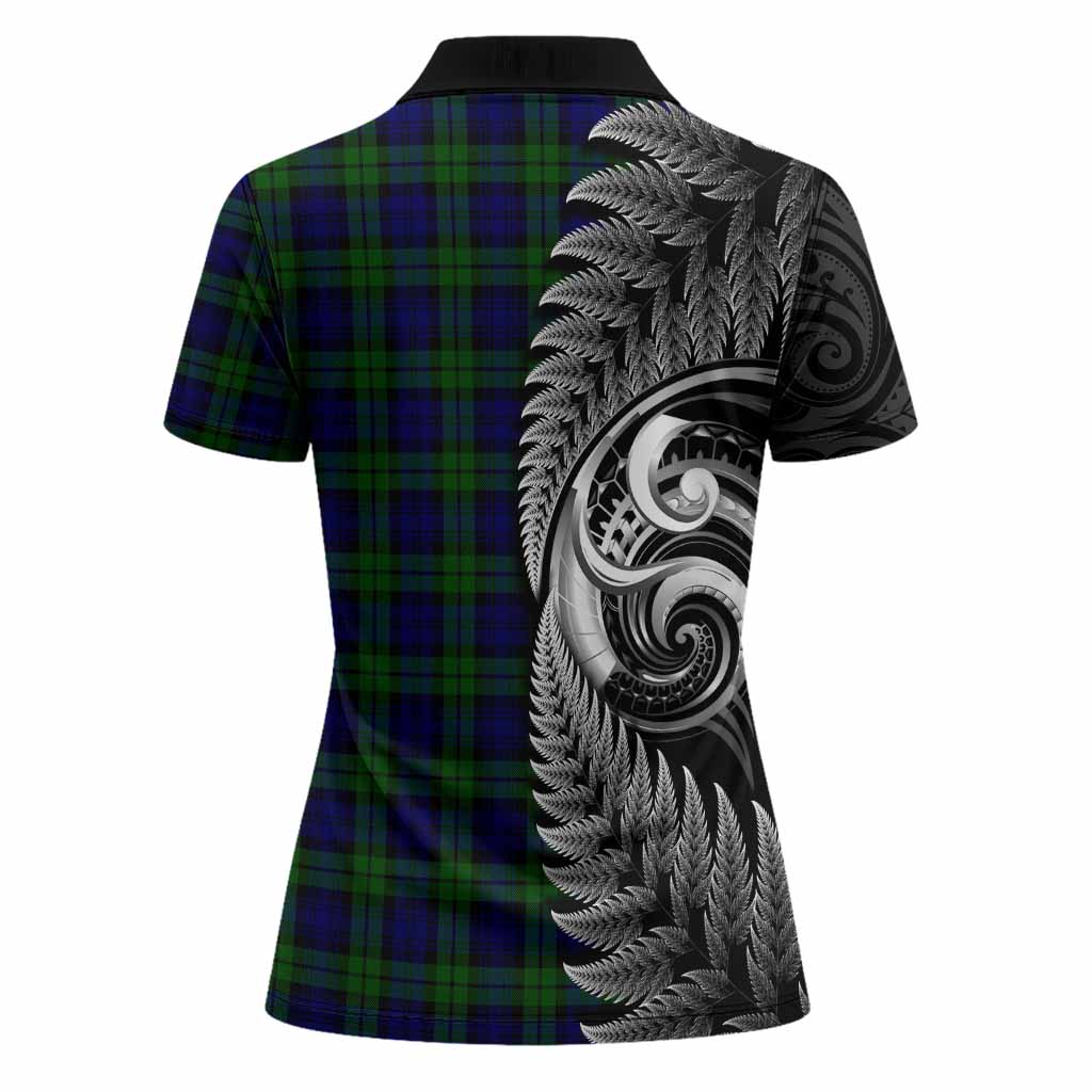 Campbell Tartan Crest Women Polo Shirt With New Zealand Silver Fern Maori Koru
