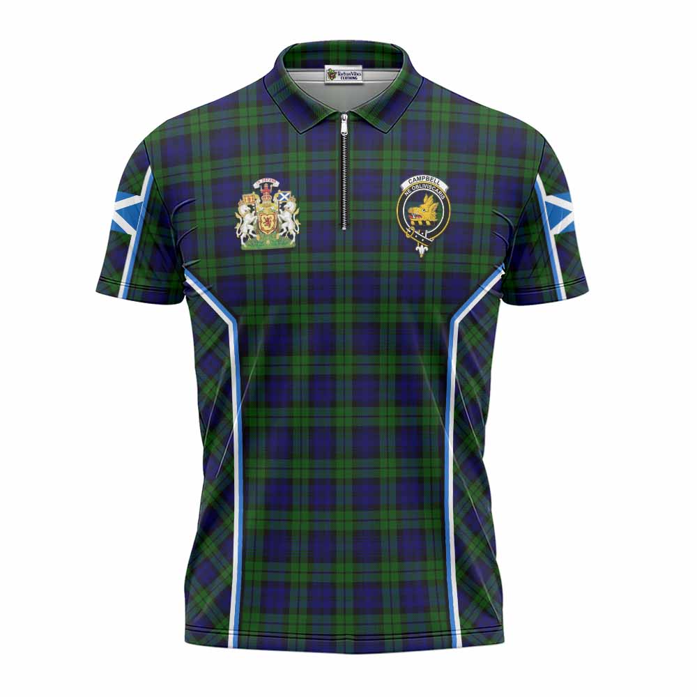 Campbell Tartan Crest Zipper Polo Shirt Scotland Coat of Arm Flag Style - Tartan Vibes Clothing