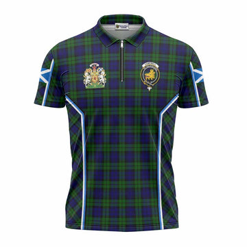 Campbell Tartan Crest Zipper Polo Shirt Scotland Coat of Arm Flag Style