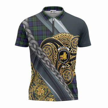 Campbell Tartan Crest Zipper Polo Shirt Scottish Triskele Celtic