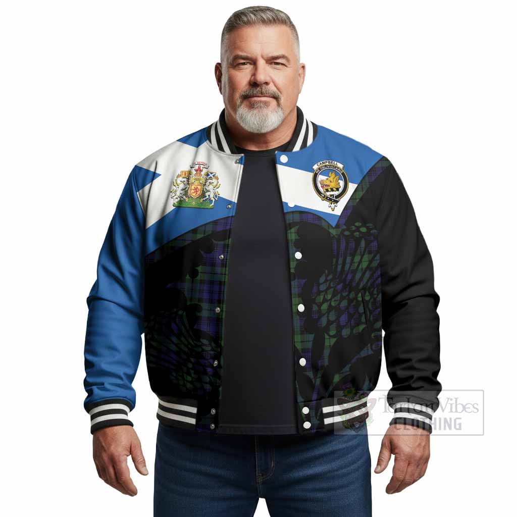 Campbell Tartan Family Crest Baseball Jacket Scotland Thistle Floral Flag Style