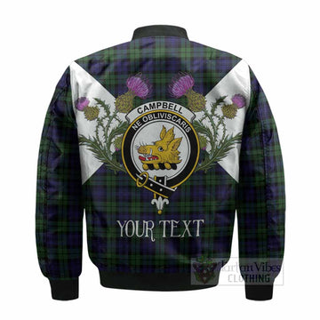 Campbell Tartan Family Crest Bomber Jacket Scottish Burns Night Thistle Floral