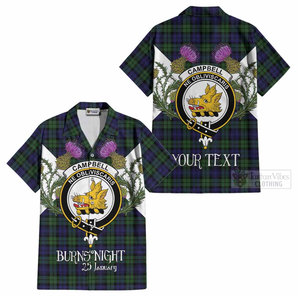 Campbell Tartan Family Crest Cotton Hawaiian Shirt Scottish Burns Night Thistle Floral