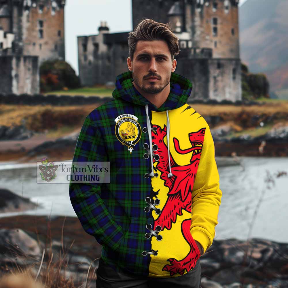 Campbell Tartan Family Crest Cotton Hoodie Lion Rampant Honor - Tartan Vibes Clothing