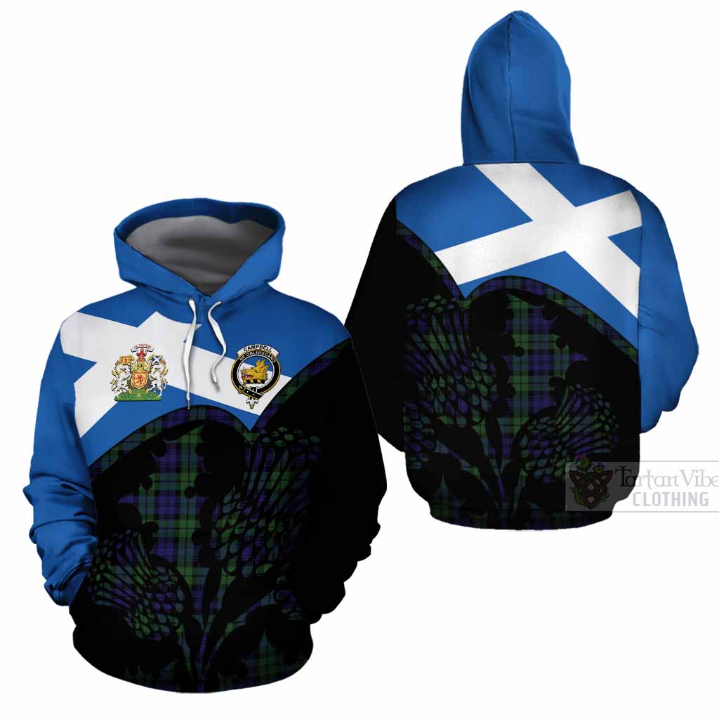 Campbell Tartan Family Crest Cotton Hoodie Scotland Thistle Floral Flag Style