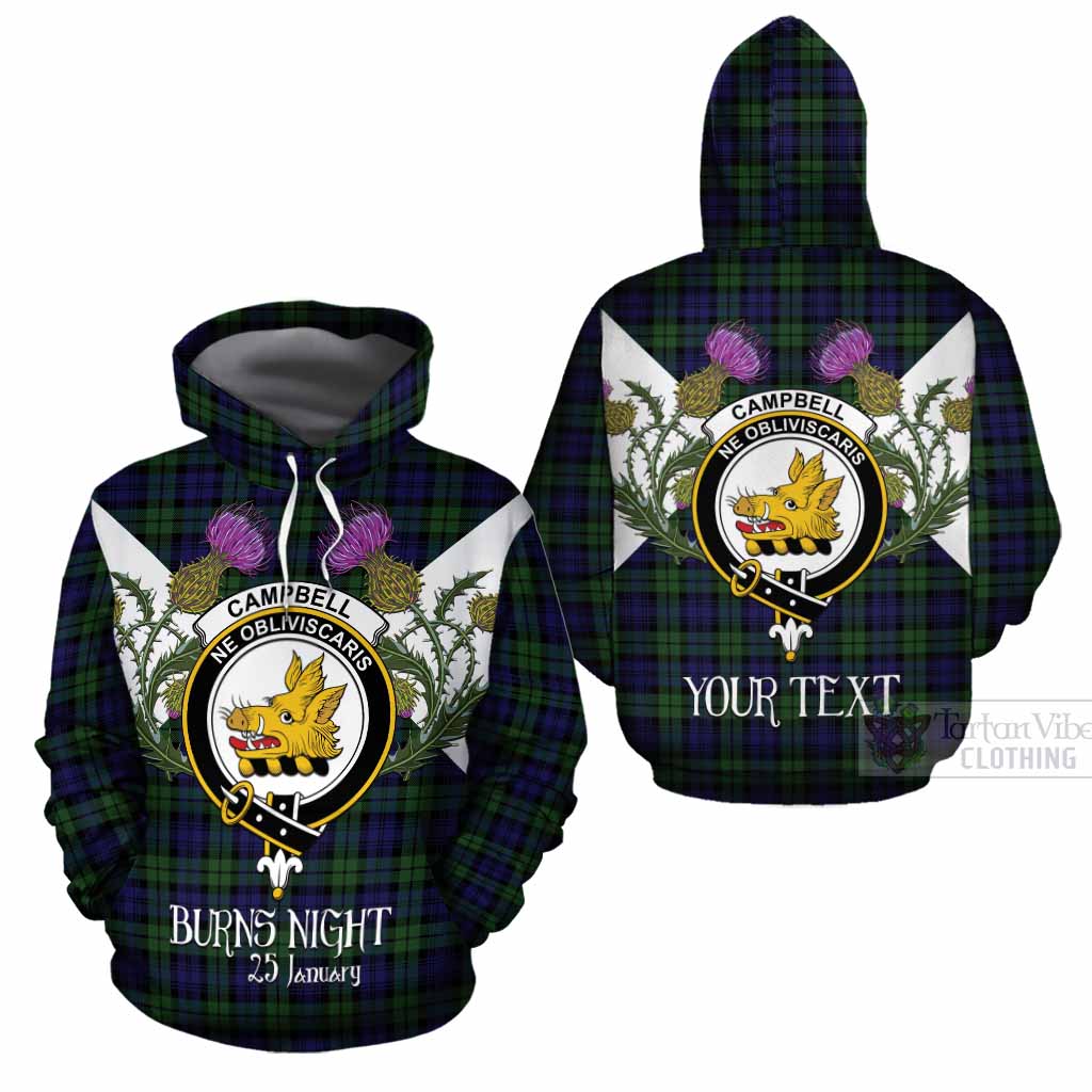 Campbell Tartan Family Crest Cotton Hoodie Scottish Burns Night Thistle Floral