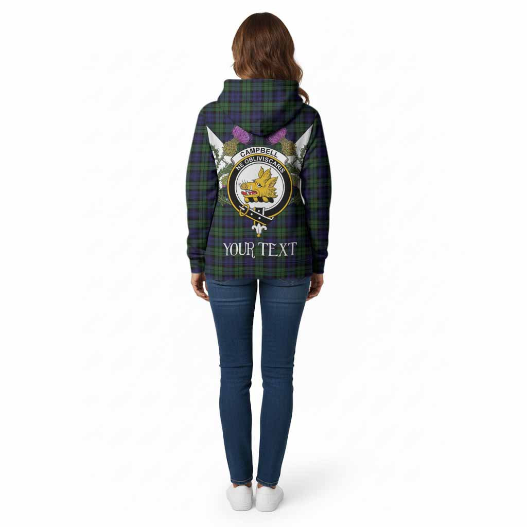 Campbell Tartan Family Crest Cotton Hoodie Scottish Burns Night Thistle Floral