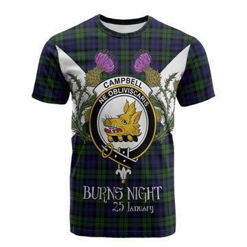 Campbell Tartan Family Crest Cotton T-shirt Scottish Burns Night Thistle Floral