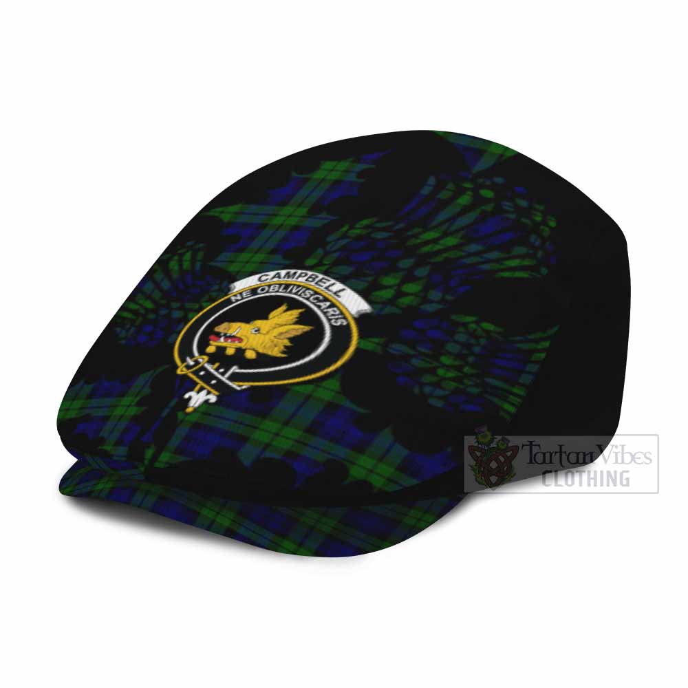 Campbell Tartan Family Crest Flat Cap, Jeff Cap Scotland Thistle Floral