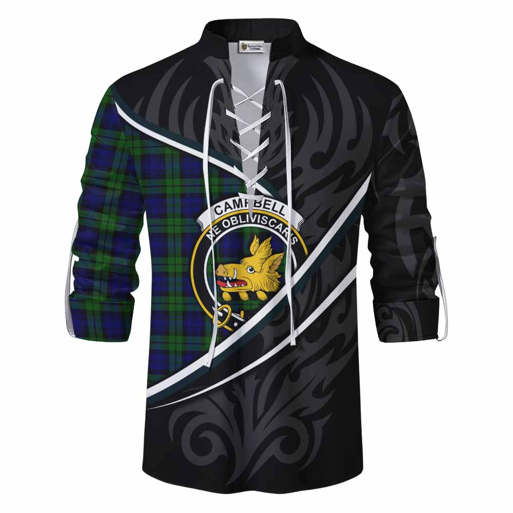 Campbell Tartan Family Crest Ghillie Kilt Shirt Celtic Scottish Thistle Floral - Tartan Vibes Clothing