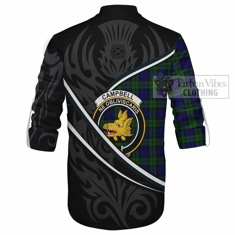 Campbell Tartan Family Crest Ghillie Kilt Shirt Celtic Scottish Thistle Floral - Tartan Vibes Clothing
