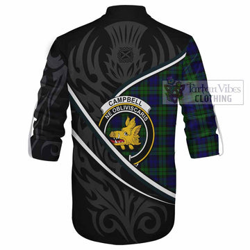 Campbell Tartan Family Crest Ghillie Kilt Shirt Celtic Scottish Thistle Floral