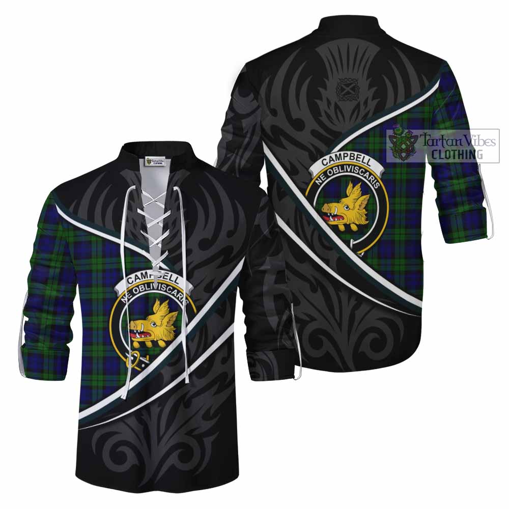 Campbell Tartan Family Crest Ghillie Kilt Shirt Celtic Scottish Thistl