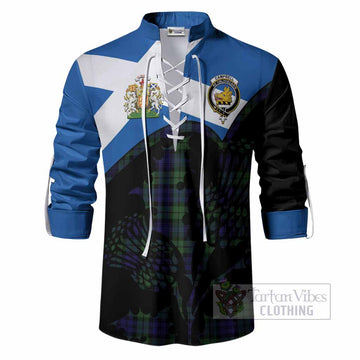 Campbell Tartan Family Crest Ghillie Shirt Scotland Thistle Floral Flag Style