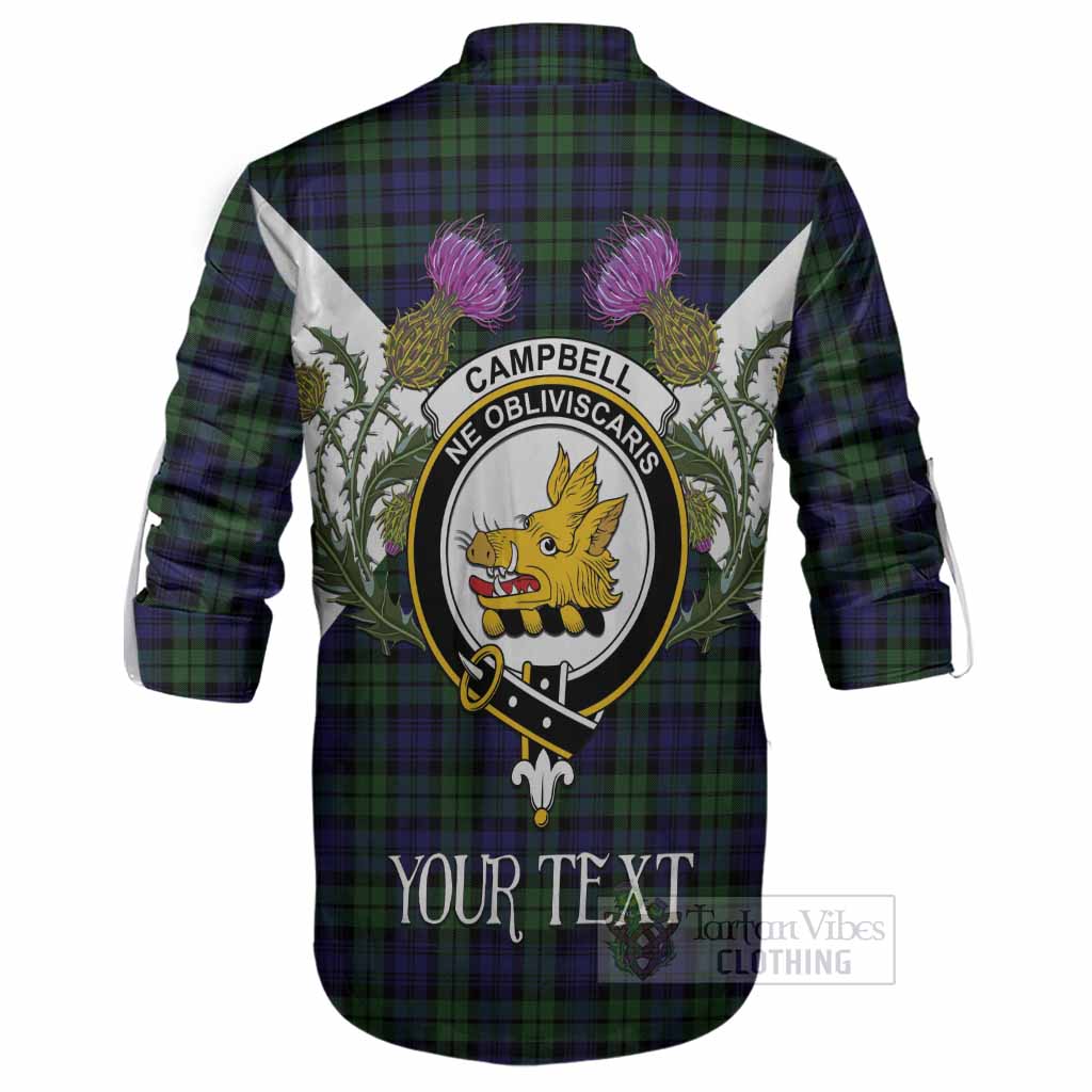 Campbell Tartan Family Crest Ghillie Shirt Scottish Burns Night Thistle Floral