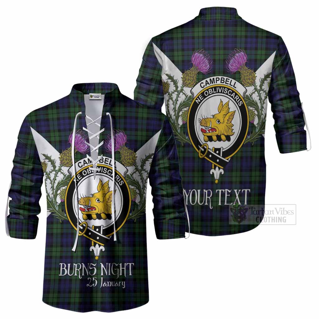 Campbell Tartan Family Crest Ghillie Shirt Scottish Burns Night Thistle Floral