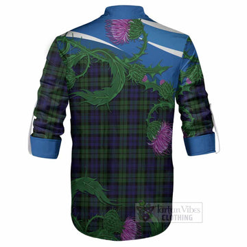 Campbell Tartan Family Crest Ghillie Shirt Thistle in Minimalism