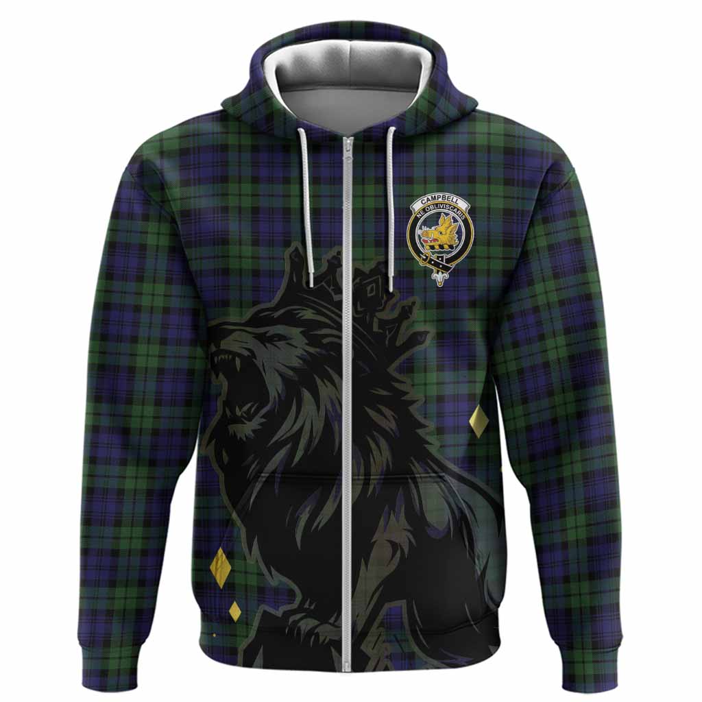 Campbell Tartan Family Crest Hoodie Crowned Lion Roaring