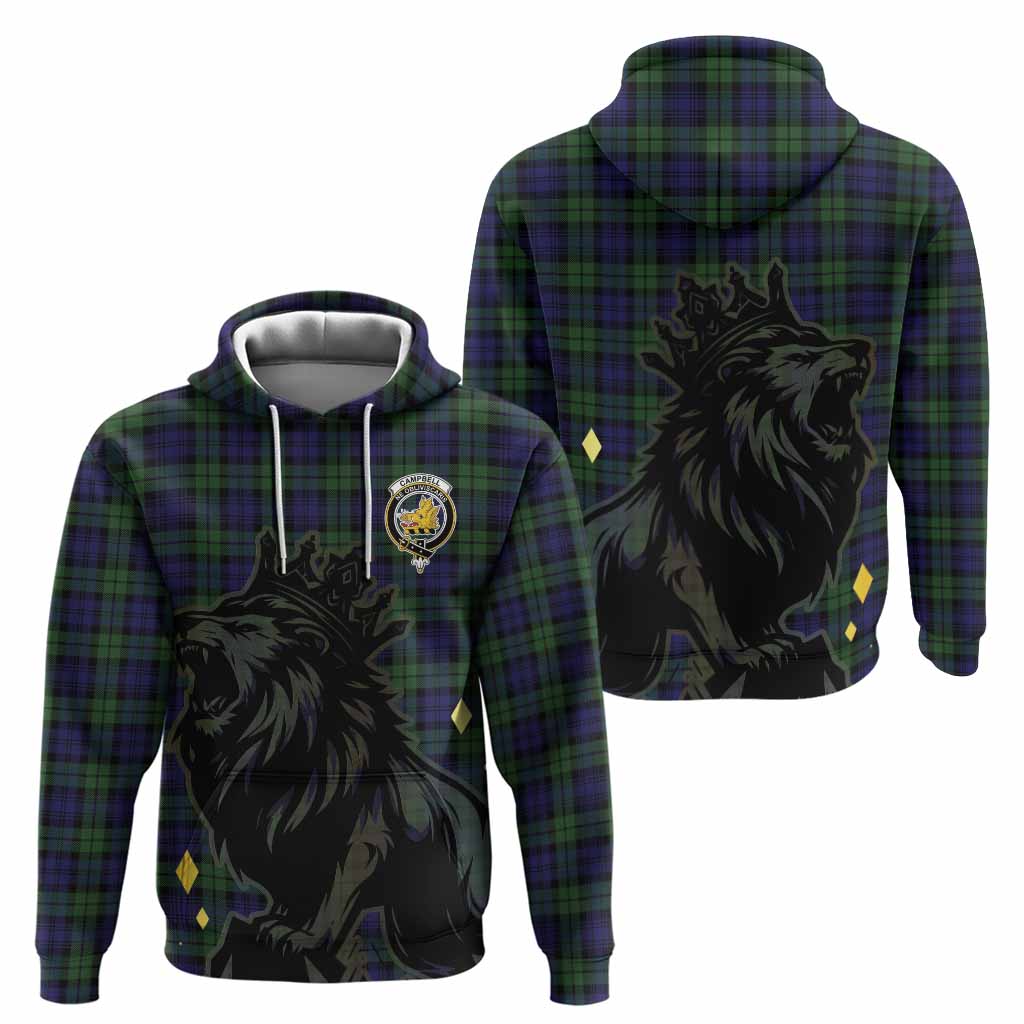 Campbell Tartan Family Crest Hoodie Crowned Lion Roaring