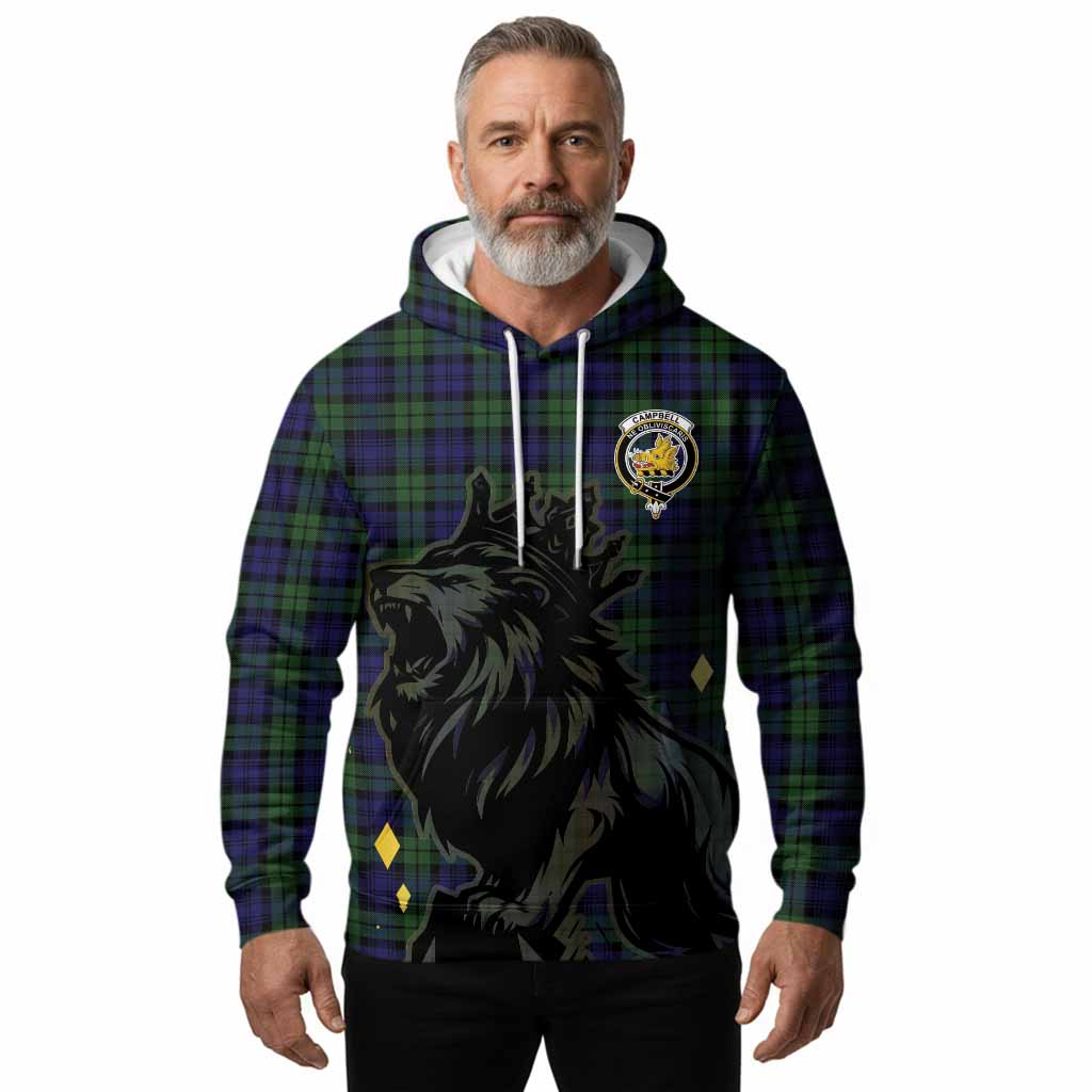 Campbell Tartan Family Crest Hoodie Crowned Lion Roaring