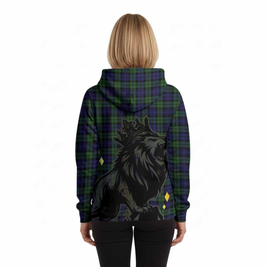 Campbell Tartan Family Crest Hoodie Crowned Lion Roaring