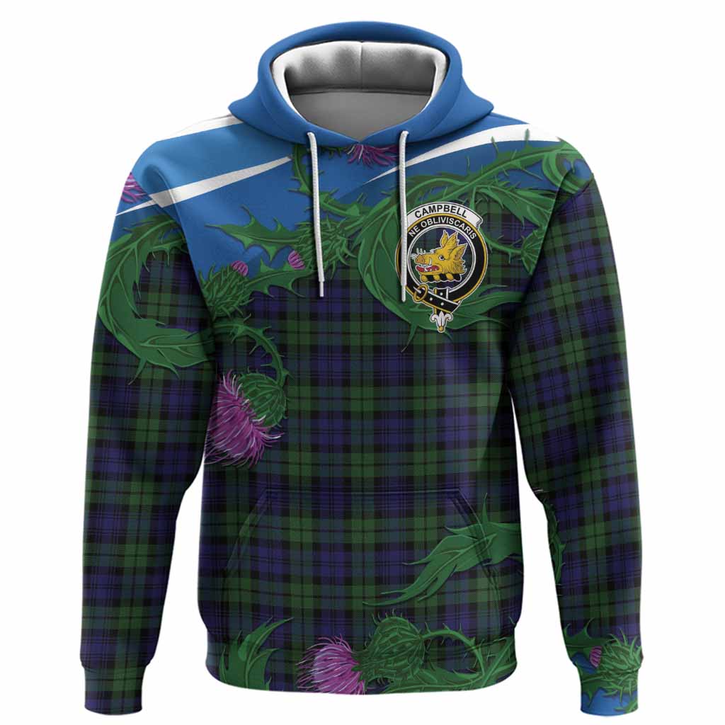 Campbell Tartan Family Crest Hoodie Thistle in Minimalism