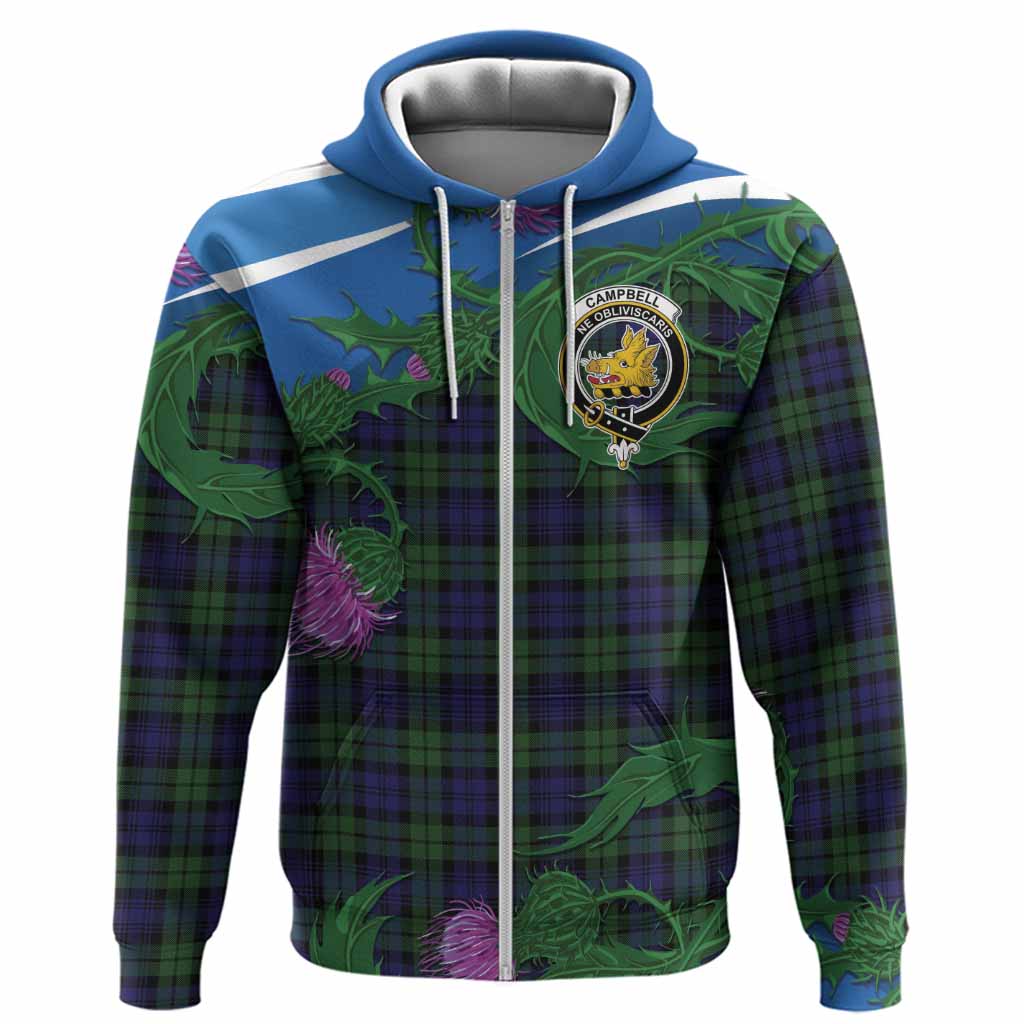 Campbell Tartan Family Crest Hoodie Thistle in Minimalism