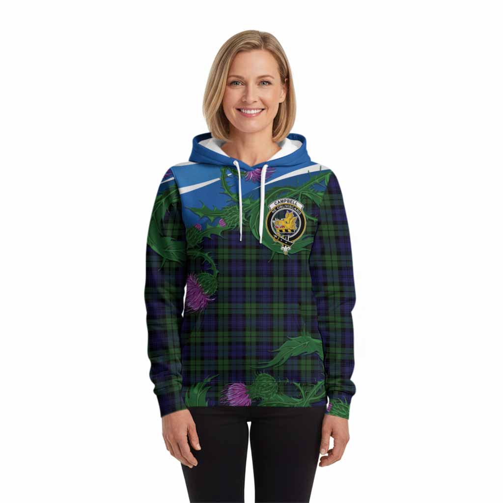 Campbell Tartan Family Crest Hoodie Thistle in Minimalism