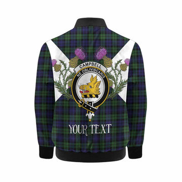 Campbell Tartan Family Crest Kid Bomber Jacket Scottish Burns Night Thistle Floral